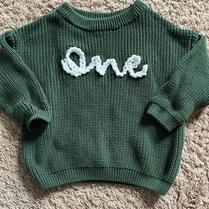 custom embroidered chunky knit sweater for first birthday